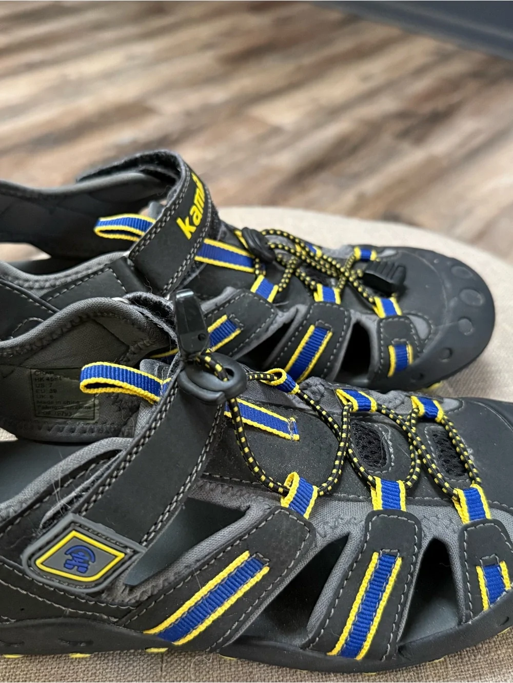 Kamik Black Sport Sandals with Yellow Accents
